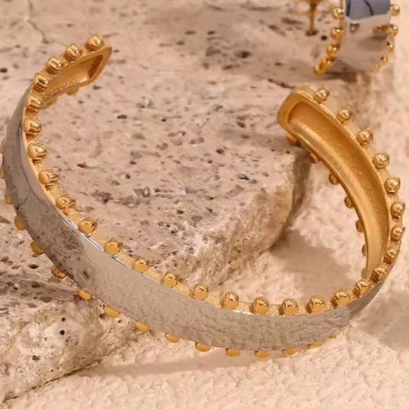 Anthropologie Dual Tone 18k Gold- Plated Ss Silver Gold Cuff Bracelet | NWOT - Picture 5 of 10